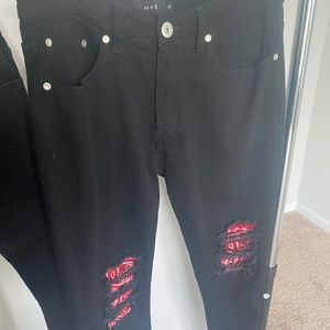 H+E BLACK BIKER JEANS SIZE 30